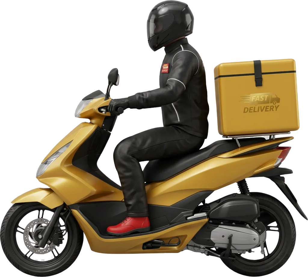 Nisir Delivery — motorcycle courier with package